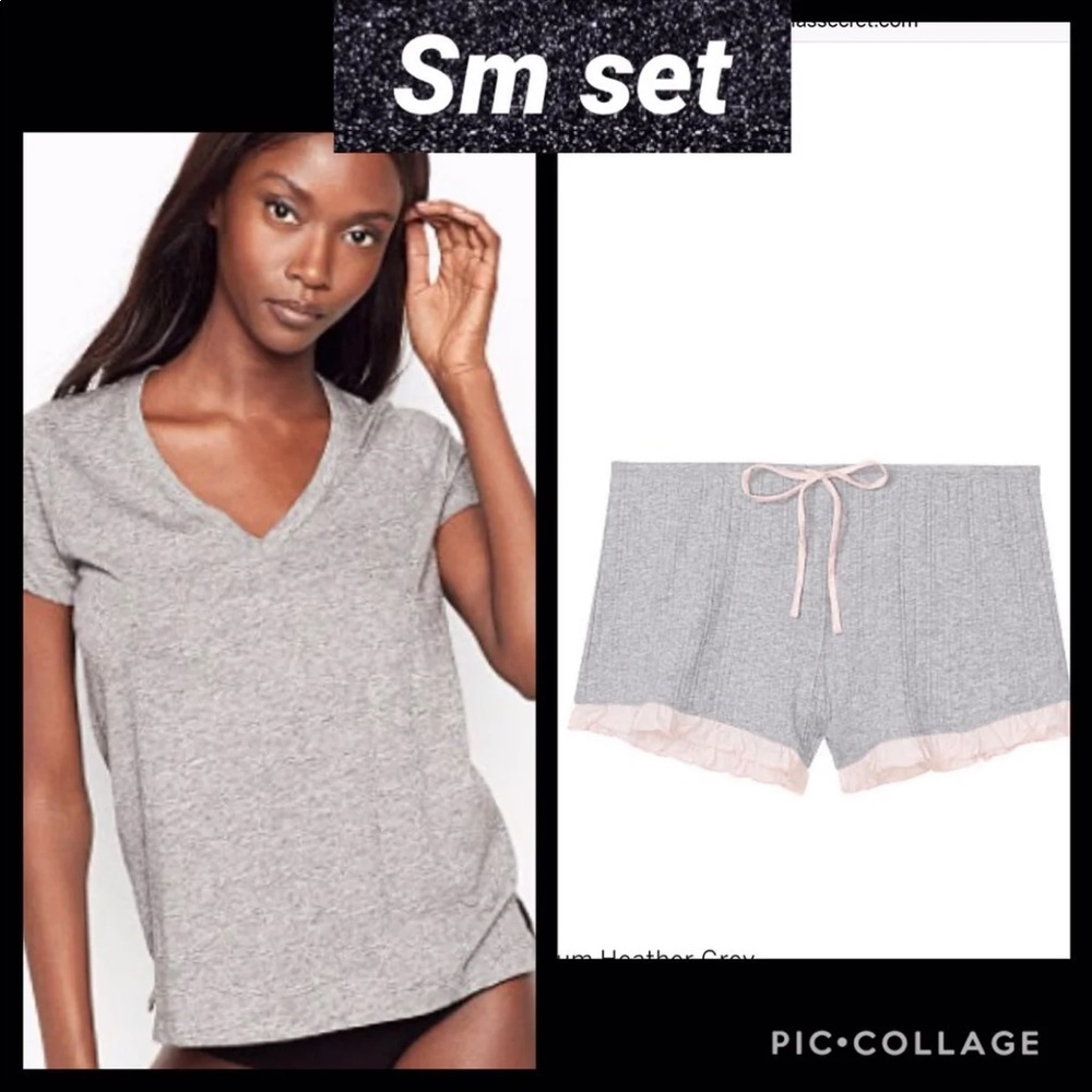 Vs ribbed ruffle sleep short v neck short sleeve tee